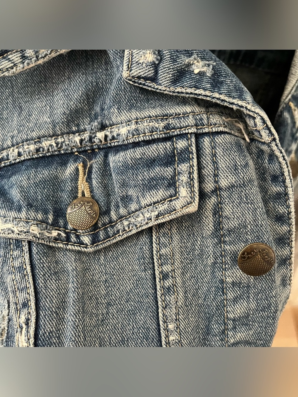 Free People Denim Jacket with Gray Knit Sleeves, Size M - Picture 4 of 5